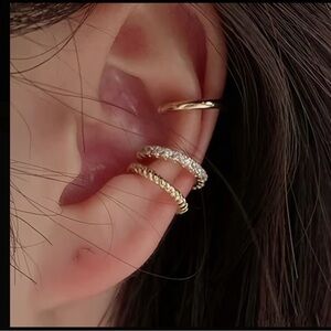 Gold Crystal and Twisted Hoop Ear Cuffs - Women Jewelry